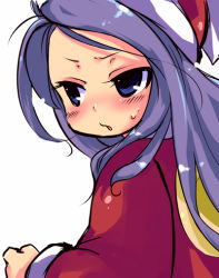 1girl blush female_focus gender_request genderswap king king_dedede kirby_(series) kumuiutabito lipstick long_hair makeup nintendo personification purple_eyes purple_hair solo