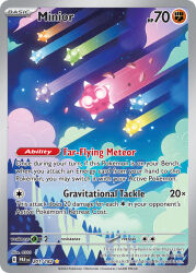 0313 :o artist_name card_(medium) character_name cloud company_name copyright_name copyright_notice english_text falling gen_7_pokemon minior minior_(blue_core) minior_(core) minior_(green_core) minior_(indigo_core) minior_(orange_core) minior_(red_core) minior_(violet_core) minior_(yellow_core) night night_sky nintendo no_humans official_art pokemon pokemon_(creature) pokemon_card pokemon_focus pokemon_tcg sky smile star_(sky) third-party_source trading_card tree