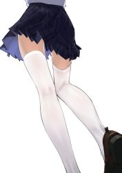 Rule 34 | 1girl, absurdres, floating clothes, from below, highres, long legs, original, over-kneehighs, pantyhose, pleated skirt, school uniform, simple background, skirt, socks, straydogshelter, thighhighs, white background, white pantyhose, white thighhighs, zettai ryouiki