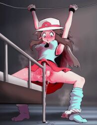 1girl aged_down ahegao animated animated_gif armpits blue_socks blush bouncing_breasts breasts brown_hair clothes_lift creatures_(company) dripping female_ejaculation female_focus female_orgasm female_pervert game_freak hat kneehighs kusugurijin leaf_(pokemon) long_hair loose_socks masturbation nintendo open_mouth orgasm panties_around_leg pervert pokemon pokemon_frlg pole pussy pussy_juice red_skirt rubbing shin_(kusugurijin) shoes skirt skirt_lift small_breasts socks spread_legs tears tongue tongue_out unworn_shoes wet wet_clothes wet_skirt