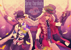 Rule 34 | 2boys, absurdres, animal ears, belt, biolo (ragnarok online), bird, black hat, black necktie, blue vest, bow, bowtie, braid, braided ponytail, brown bow, brown bowtie, brown cape, brown gloves, cabbie hat, cape, closed mouth, coat, collared shirt, commentary request, cowboy shot, crescent, dove, fingerless gloves, fur-trimmed cape, fur trim, gloves, green eyes, green hat, hat, hat bow, highres, long hair, long sleeves, looking at viewer, loose belt, male focus, multiple boys, necktie, omanjuu (tamppcn), open clothes, open coat, open mouth, pants, pink hair, puffy long sleeves, puffy sleeves, purple eyes, purple vest, rabbit ears, ragnarok online, red belt, red bow, red coat, shirt, short hair, smile, top hat, troubadour (ragnarok online), vest, white hair, white pants, white shirt