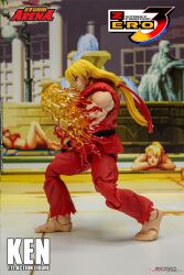 Rule 34 | 1boy, action figure, bare shoulders, barefoot, ken masters, martial arts belt, photo (medium), storm arena, storm collectibles, street fighter, street fighter zero (series)