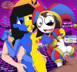 2boys 2girls ass black_eyes black_hair breasts brown_hair condom condom_on_penis cum cum_in_pussy ena_(ena) english_text forced from_behind hat highres impregnation jester jester_cap jester_outfit joel_g looking_at_another mbhen114 medium_breasts multiple_boys multiple_girls nipples open_mouth penis pointless_condom pomni_(the_amazing_digital_circus) pussy scared sex sex_from_behind spellcaster_knight symbol-shaped_pupils the_amazing_digital_circus unwanted_creampie unwanted_impregnation vaginal worried