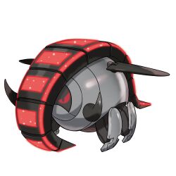 absurdres artist_request full_body highres iron_treads nintendo no_humans non-humanoid_robot official_art outline pixel_eyes pokemon pokemon_(creature) pokemon_focus pokemon_sv red_eyes robot robot_animal solo third-party_source transparent_background tusks white_outline