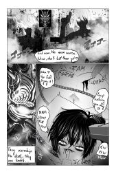 2021 3boys ass bad_tag bdsm blood chain comic cut death_note english_text erection fellatio forced gun irrumatio knife male_focus mello_(death_note) monochrome multiple_boys near_(death_note) nude oral penis rape satanism sex speech_bubble uncensored weapon white_hair yaoi