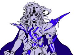 Rule 34 | 1boy, androgynous, armor, beads, bishounen, blue armor, blue cape, blue lips, blue theme, cape, cecil harvey, clenched hand, dissidia final fantasy, final fantasy, final fantasy iv, fingernails, hair beads, hair ornament, limited palette, lips, long hair, looking at viewer, male focus, miyatsuki sorako, multicolored armor, nail polish, shoulder spikes, solo, spiked pauldrons, spikes, upper body, white armor