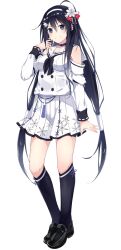 Rule 34 | 1girl, black choker, black eyes, black hair, black shoes, black socks, breasts, choker, closed mouth, detached sleeves, flower, full body, hair between eyes, hair flower, hair ornament, hairband, harazuru miya, highres, kurebayashi noe, long hair, official art, onsen musume, pleated skirt, sailor collar, shirt, shoes, simple background, skirt, sleeves past wrists, smile, socks, solo, standing, tassel, transparent background, twintails, very long hair, white flower, white hairband, white sailor collar, white shirt, white skirt, white sleeves