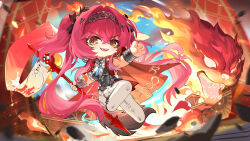 Rule 34 | 1girl, absurdres, armor, black bow, boots, bow, breastplate, breasts, chibi, chibi only, chinese commentary, collar, commentary request, earrings, fire, hair between eyes, hair bow, hairband, highres, holding, holding polearm, holding weapon, jewelry, long hair, looking at viewer, lupa (wuthering waves), medium breasts, metal collar, metal hairband, multiple hair bows, pink hair, polearm, red pupils, smile, solo, tail, teeth, thigh boots, upper teeth only, v-shaped eyebrows, weapon, white boots, wolf tail, wrist guards, wuthering waves, yellow eyes, yuden6969
