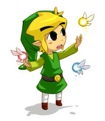 1boy black_eyes blonde_hair ciela fairy full_body green_tunic hat link navi nintendo swammi the_legend_of_zelda the_legend_of_zelda:_phantom_hourglass toon_link tunic