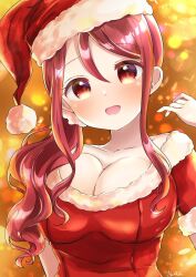 1girl breasts christmas_costume cleavage gochuumon_wa_usagi_desu_ka? hat natsu_megumi&#039;s_mother open_mouth santa_hat