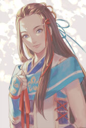 Rule 34 | black hair, blue eyes, hair ribbon, hayakawa-dono, japanese clothes, kimono, lips, long bangs, long hair, parted bangs, ribbon, sengoku musou, smile, zoo (oukakumaku)