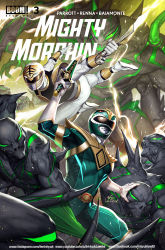 2boys action arm_guards armor battle belt bodysuit boots comic_cover company_name copyright_name cover cover_page dagger dino_buckler dragon_ranger episode_number facebook_username gloves gold_armor gold_trim green_bodysuit helmet highres holding holding_dagger holding_knife holding_sword holding_weapon in-hyk_lee in-hyuk_lee instagram_username kiba_ranger knife logo male_focus mighty_morphin_green_ranger mighty_morphin_power_rangers mighty_morphin_white_ranger monster multiple_boys official_art power_rangers power_rangers_(boom!_studios) shoulder_armor signature sword tokusatsu watermark weapon web_address white_bodysuit