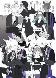 ... 1boy 1girl absurdres animal_ears arms_around_neck blood blood_on_face blue_archive blue_bra blush bra breasts cassock clerical_collar coif collared_shirt commentary_request crossed_bangs dog_ears ear_blush earrings extra_ears female_sensei_(blue_archive) female_sensei_(blue_archive)_(senta_(ysk_0218)) french_kiss genderswap genderswap_(ftm) gloves grabbing_another&#039;s_breast groping hair_over_one_eye halo heart hetero highres hug jacket jewelry kanna_(blue_archive) kiss long_hair long_sleeves mutual_hug nun outline parted_bangs partially_colored priest round_teeth saliva saliva_trail sensei_(blue_archive) senta_(ysk_0218) shaded_face shirt short-sleeved_jacket short_sleeves side_slit sitting sitting_on_lap sitting_on_person spoken_heart stole sweatdrop teeth thigh_strap translation_request underwear white_outline