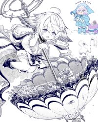 asymmetrical_eyewear bow dress_bow flower-shaped_pupils granblue_fantasy harvin highres holding holding_umbrella parasol postonthesuzuki symbol-shaped_pupils umbrella wamdus_(granblue_fantasy) white_umbrella