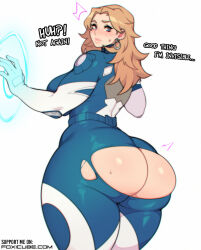 1girl ass blonde_hair breasts butt_crack foxicube huge_ass huge_breasts sue_storm looking_back marvel marvel_rivals mature_female sue_storm torn_clothes