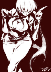 1girl breasts cleavage cleavage_cutout clothing_cutout curvy dress female_focus huge_breasts jacket kyukyokushinken large_breasts long_hair ponytail shermie_(kof) skirt standing the_king_of_fighters thick_thighs thighs wide_hips