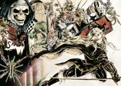 Rule 34 | 3girls, 4others, 6+boys, alucard (castlevania), axe, bat (animal), battle axe, beelzebub (castlevania), blonde hair, blueroguemarl, brown gloves, brown hair, bug, cape, castlevania: symphony of the night, castlevania (series), colored skin, commentary, death (castlevania), demon wings, english commentary, floating, floating object, floating sword, floating weapon, fly, gaibon (castlevania), giant bat (castlevania), gloves, green skin, highres, holding, holding polearm, holding shield, holding sword, holding weapon, hood, horns, insect, lisa tepes, long hair, medium hair, medusa (castlevania), minotaur, minotaur (castlevania), monster, multiple boys, multiple girls, multiple others, olrox, polearm, red eyes, richter belmont, robe, ruler sword, shaft (castlevania), shield, sitting, skeleton, skull, slogra (castlevania), snake hair, spear, stained glass, succubus (castlevania), sword, weapon, werewolf (castlevania), wings, yellow eyes
