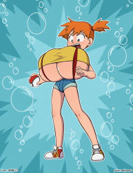 Rule 34 | 1girl, alternate breast size, breast expansion, breasts, female focus, garabato, gigantic breasts, green eyes, misty (pokemon), nintendo, orange hair, pokemon, pokemon (anime), pokemon (classic anime), side ponytail, solo, standing