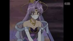 1girl animated animated_gif anime_screenshot bare_shoulders bdsm bondage bound breasts celine_jules cleavage dress gag gagged lowres miniskirt purple_dress purple_hair skirt star_ocean star_ocean_ex star_ocean_the_second_story thighhighs