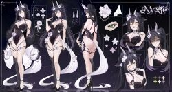 ass bad_link bite_mark black_hair breasts choker cleavage fashion flower hair_flower hair_ornament highleg highres horns large_breasts leotard long_hair mirei_(oni_kanzei) oni oni_kanzei piercing slit_pupils tail tsurime twintails yellow_eyes