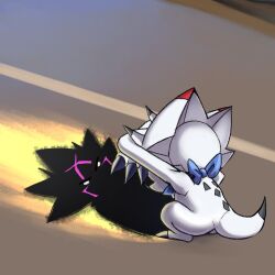 cat_shadow_puppet_(meme) different_shadow digimon digimon_(creature) digimon_ghost_game from_behind full_body gammamon gulusgammamon horns la_wuchi meme no_humans shadow solo triceratops