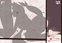Rule 34 | 1boy, 1girl, animal ears, breasts, cat ears, cat girl, fellatio, fins, fish tail, fuzzlogik, hetero, highres, implied nudity, indie virtual youtuber, kneeling, long hair, motion lines, nipples, oral, pussy juice, recording, sameko saba, shark girl, shark tail, small breasts, solo focus, tail, trembling, virtual youtuber