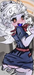 1boy 1girl 2025 aklokoth anal_fingering black_sclera colored_sclera colored_skin fingering fingering_through_clothes grey_skin groping highres indie_virtual_youtuber kumogorogoro loli looking_back orange_pupils panties pink_panties pointy_ears through_clothes underwear