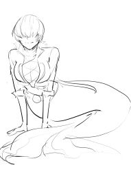 1girl breasts cleavage curvy dan_koflove female_focus fins fish fish_tail fishnets huge_breasts jacket large_breasts long_hair mermaid monster_girl shermie_(kof) smile tail the_king_of_fighters