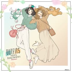 2boys 2girls animal_ears animification bear_boy bear_ears cat_boy dual_persona duffy_and_friends duffy_the_disney_bear furry furry_female furry_male gelatoni genderswap green_fur humanization long_hair looking_at_viewer meecosme multiple_boys multiple_girls shirt smile stuffed_animal stuffed_toy