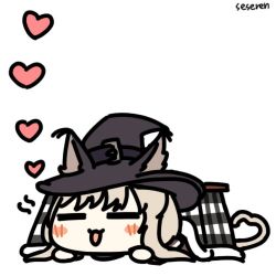 1girl animal_ears animated animated_gif arknights cat_ears cat_girl cat_tail closed_eyes happy hat haze_(arknights) heart lowres open_mouth seseren tail witch_hat