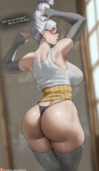 1girl ass ayase_seiko breasts dandadan large_breasts oroborus sweat thong white_hair