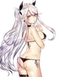 Rule 34 | 1girl, artist request, ass, azur lane, bikini, black bikini, butt crack, grey hair, looking at viewer, multicolored hair, prinz eugen (azur lane), prinz eugen (unfading smile) (azur lane), red eyes, sayama (chiwan0830), streaked hair, swimsuit, twintails, yellow eyes