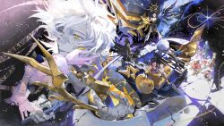 6+boys 6+girls absurdres aglaea_(honkai:_star_rail) anaxa_(honkai:_star_rail) animal_ears armored_gloves black_pants blonde_hair blood bloody_tears blue_eyes book card castorice_(honkai:_star_rail) cat_ears cat_girl cat_tail cipher_(honkai:_star_rail) coat commentary_request cyrene_(honkai:_star_rail) dress flame_reaver_of_the_deepest_dark gold_blood green_hair grey_hair hair_ornament hand_on_another&#039;s_cheek hand_on_another&#039;s_face highres holding holding_card honkai:_star_rail honkai_(series) hyacine_(honkai:_star_rail) long_hair mau_sakura multiple_boys multiple_girls multiple_persona mydei_(honkai:_star_rail) open_mouth pants phainon_(honkai:_star_rail) pink_hair purple_coat purple_hair red_hair rock short_hair sitting sky smile star_(sky) starry_sky tail tarot tarot_card topless_male tribbie_(honkai:_star_rail) wheat white_dress white_hair yellow_eyes