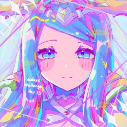 1girl blue_eyes blue_hair closed_mouth crown fire_emblem fire_emblem_engage gold_crown hashtag-only_commentary highres long_hair looking_at_viewer lumera_(fire_emblem) mature_female nintendo portrait smile u_fe