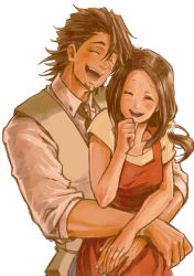 Rule 34 | 10s, 1boy, 1girl, ^ ^, brown hair, couple, closed eyes, facial hair, hetero, husband and wife, kaburagi t. kotetsu, kaburagi tomoe, long hair, oioi, ponytail, stubble, tiger &amp; bunny, vest, waistcoat