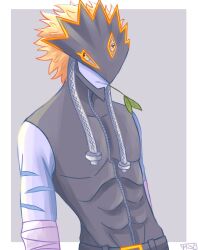 Rule 34 | 1boy, banchou, beelzebumon, cable, delinquent, digimon, digimon (creature), highres, male focus, mask, oridigi, original, solo