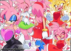 1boy 1girl :3 amy_rose ass back backless_dress backless_outfit bad_tag bare_back bare_legs bent_over blue_fur blue_hair blush boots breasts cat_smile dress gloves green_eyes green_skirt hairband happy heart hedgehog huge_ass legs medium_hair pink_fur pink_hair presenting presenting_ass red_dress sega shirt shoes skirt small_breasts sneakers socks sonic_(series) sonic_the_hedgehog spiked_hair stoompystoompz super_amy tail tail_wagging tight_clothes