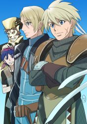 Rule 34 | 4boys, armor, bandana, belt, chrono cross, closed mouth, cross scar, glenn (chrono cross), headband, highres, kobayashi chizuru, lips, lynx (chrono cross), multiple boys, norris (chrono cross), scar, serge (chrono cross), short hair, smile