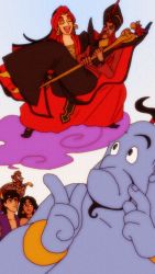 2girls 3boys abu_(aladdin) aladdin_(disney) aladdin_(movie) arabian_clothes beard bird black_hair cape carrying closed_eyes dark-skinned_male dark_skin disney disneyland earrings facial_hair farja flying gauntlets genie genie_(aladdin) iago jafar jasmine_(disney) jewelry lipstick looking_up magic_carpet makeup monkey multiple_boys multiple_girls music parrot princess_carry red_lips sagemaru-br singing smile smoke