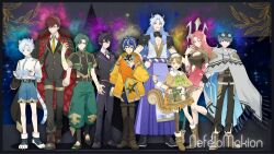 1other 2girls 6+boys :&lt; :d ;3 animal_ears ankle_boots aqua_eyes arecos arms_behind_back astel_leda asymmetrical_bangs asymmetrical_legwear beckoning belt beret black_belt black_coat black_footwear black_gloves black_hair black_jacket black_pants black_shirt black_thighhighs black_vest blonde_hair blue_bodysuit blue_eyes blue_hair blue_shorts body_markings bodysuit book boots bow bow_choker bracelet braid braided_bangs brown_belt brown_cape brown_footwear brown_hair brown_headwear brown_shirt brown_skirt bubble_skirt cape choker clenched_hands clothing_cutout coat coat_on_shoulders collared_shirt colored_eyelashes colored_inner_hair cropped_jacket cross_tie curtained_hair drawstring everyone fingerless_gloves fox_ears fox_girl fringe_trim full_body fur-trimmed_coat fur_trim galaxy gloves goggles goggles_on_head gradient_clothes gradient_jacket green_eyes green_hair green_jacket green_neckerchief green_necktie green_pants grey_cloak grey_footwear grin hair_between_eyes hair_flaps hajimari_no_kioku hakama hand_on_own_chest hand_on_own_hip hand_up handheld_game_console haruto_(hajimari_no_kioku) hat high_heel_boots high_heels highres hip_vent holding holding_book holding_handheld_game_console holding_quill holostars horns jacket jacket_on_shoulders japanese_clothes jewelry juke_(astel_leda) kimono knoll_(astel_leda) leg_tattoo light_blue_hair long_hair long_sleeves looking_at_object looking_at_viewer medium_hair merck_(astel_leda) multicolored_hair multiple_boys multiple_girls navel_cutout neckerchief necktie official_art one_eye_closed open_hand open_mouth orange_shawl pants parted_bangs parted_lips paw_shoes pectoral_cleavage pectorals phruity pink_eyes pink_hair pink_nails pink_skirt polearm puffy_long_sleeves puffy_sleeves purple_hakama quill red_eyes red_hair red_vest rope rozu_ki sandals scowl second-party_source see-through_clothes see-through_shawl see-through_sleeves sharp_teeth shawl shimenawa shirt shoes short_hair short_sleeves shorts shrug_(clothing) side_slit skirt sleeveless sleeveless_kimono three-quarter_sleeves smile socks squirrel_tail stirrup_legwear streaked_hair stridon tail tattoo teeth thigh_boots thighhighs tiger_boy tiger_ears tiger_tail toeless_legwear toned toned_male trident uratty vest virtual_youtuber wavy_hair weapon white_choker white_footwear white_hair white_kimono white_shirt white_socks wrist_cuffs yellow_jacket