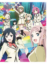 6+girls ahoge artbook asymmetrical_hair black_hair blonde_hair blue_eyes blunt_bangs blunt_ends bow bowtie brown_hair full_body green_bow green_bowtie green_hair grey_eyes grey_hair hair_ornament hair_over_one_eye highres jacket long_hair looking_at_viewer love_live! love_live!_nijigasaki_high_school_idol_club mia_taylor mifune_shioriko miyashita_ai mole mole_under_eye multiple_girls nakasu_kasumi nijigasaki_school_uniform non-web_source official_art one_eye_closed one_side_up open_mouth orange_bow orange_bowtie orange_eyes pink_bow pink_bowtie pink_eyes pink_hair purple_eyes red_bow red_bowtie red_eyes school_uniform short_hair side_ponytail sidelocks sitting skirt smile standing tennoji_rina white_bow white_bowtie yellow_bow yellow_bowtie yellow_eyes yokota_takumi yuki_setsuna zhong_lanzhu