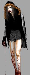 Rule 34 | 1girl, artist request, blood, female focus, monster, monster girl, nude, shorts, solo, torn clothes, uncensored, zombie