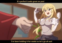 1futa 1girl beige_vest blonde_hair blurry blush breasts bulge cellphone cellphone_charm charm_(object) collared_shirt cowboy_shot depth_of_field english_text fang fist_pump furrowed_brow futanari gloves grey_skirt hands_up highres holding holding_phone indoors letterboxed long_hair long_sleeves medium_breasts motion_lines open_mouth paid_reward_available penis penis_peek phone pleated_skirt red_robe robe school_uniform shirai_kuroko shirt shokuhou_misaki short_sleeves sidelocks skirt sleepy_frippy smartphone smile sparkling_eyes spider_web_print standing star_(symbol) straight_hair swept_bangs toaru_kagaku_no_railgun toaru_majutsu_no_index tokiwadai_school_uniform tsurime very_long_hair white_gloves white_shirt window yellow_eyes