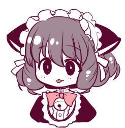 Rule 34 | 1girl, animal ears, bell, blue hair, bow, bowtie, bright pupils, cat ears, closed mouth, commentary, cyan (show by rock!!), jingle bell, maid, maid headdress, medium hair, neck bell, pink bow, pink bowtie, show by rock!!, simple background, solo, tongue, tongue out, upper body, white background, yokoshima takemaru