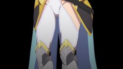 1girl allucia_citrus animated anime_screenshot armor armored_boots armored_dress black_panties boots clothing_cutout dress groin highres katainaka_no_ossan_kensei_ni_naru leotard lower_body panties ribbon sound tagme thighs thong underwear video white_leotard white_ribbon wide_hips