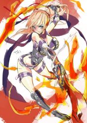 1girl armor blonde_hair butt_crack fire groin weapon yanai_nobuhiko