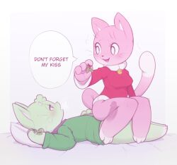 1boy 1girl :3 animal_ears animal_hands animal_nose arm_up barefoot bed_sheet bell blush body_fur bottomless breasts breath cat_boy cat_ears cat_girl cat_tail english_text erection eye_contact fang from_side furry furry_female furry_male furry_with_furry girl_on_top green_fur green_jacket half-closed_eyes happy hetero holding holding_mistletoe jacket jingle_bell kekitopu knees_together_feet_apart looking_at_another looking_to_the_side lying medium_breasts mistletoe mochi_(kekitopu) neck_bell on_back open_mouth original pawpads penis pillow pink_fur profile raised_eyebrows red_sweater sex simple_background sitting sitting_on_person smile speech_bubble suama_(kekitopu) sweat sweater tail tail_raised talking uncensored whiskers white_background white_eyes x-ray