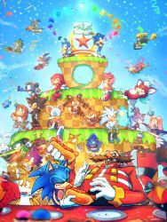 6+boys 6+girls amy_rose animal_nose anniversary big_the_cat blaze_the_cat cake caliburn_(sonic) chao_(sonic) charmy_bee cheese_(sonic) chili_dog chip_(sonic) cream_the_rabbit cubot cupcake dr._eggman dual_persona e-102_gamma e-123_omega espio_the_chameleon everyone food furry furry_female furry_male green_hill_zone highres jet_the_hawk knuckles_the_echidna laughing marine_the_raccoon metal_sonic multiple_boys multiple_girls neutral_chao orbot party party_popper plate poroi_(poro586) princess_elise_the_third rouge_the_bat shadow_the_hedgehog shahra silver_the_hedgehog sonic_(series) sonic_adventure sonic_adventure_2 sonic_and_the_black_knight sonic_and_the_secret_rings sonic_boom_(series) sonic_colors sonic_heroes sonic_riders sonic_riders_(series) sonic_rush_adventure sonic_the_hedgehog sonic_the_hedgehog_(2006) sonic_the_hedgehog_(classic) sonic_unleashed sticks_the_badger storm_the_albatross table tails_(sonic) tikal_the_echidna vector_the_crocodile wave_the_swallow wisp_(sonic)