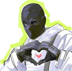 1boy bell_(call_of_duty) black_gloves black_mask call_of_duty call_of_duty:_black_ops_cold_war gloves heart heart_hands hood hood_down hoodie long_sleeves male_focus mask one_eye_closed outline seokka simple_background solo unfinished upper_body white_background yellow_outline