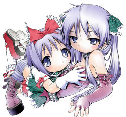 00s 2girls bad_id bad_pixiv_id blush bow breasts collar elbow_gloves fashion fingerless_gloves frills gloves gothic_lolita grabbing_another&#039;s_breast groping hiiragi_kagami hiiragi_tsukasa hug lolita_fashion long_hair lucky_star lying multiple_girls platform_footwear platform_heels punk_lolita purple_eyes purple_hair sekihan short_hair siblings sisters skirt small_breasts spiked_collar spikes striped_clothes striped_legwear striped_thighhighs thighhighs twintails